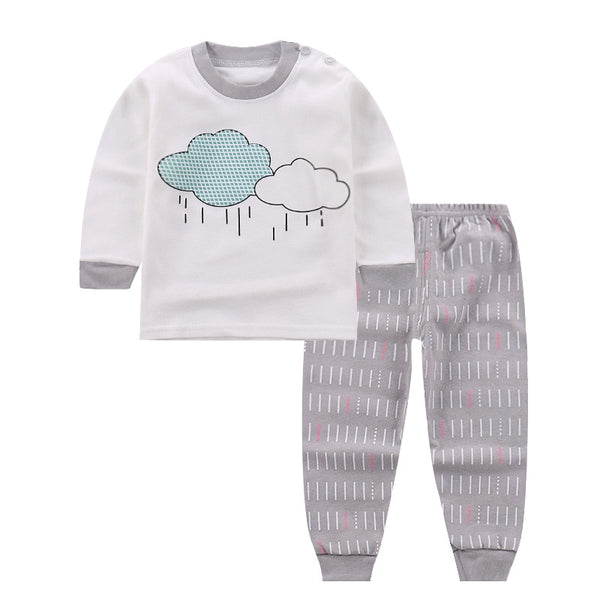 2018 Newly Autumn Lovely Pretty Infant Baby Girls Clothes Sets Cartoon Cloud Print Long Sleeve Pullover White Tops+Striped Pants