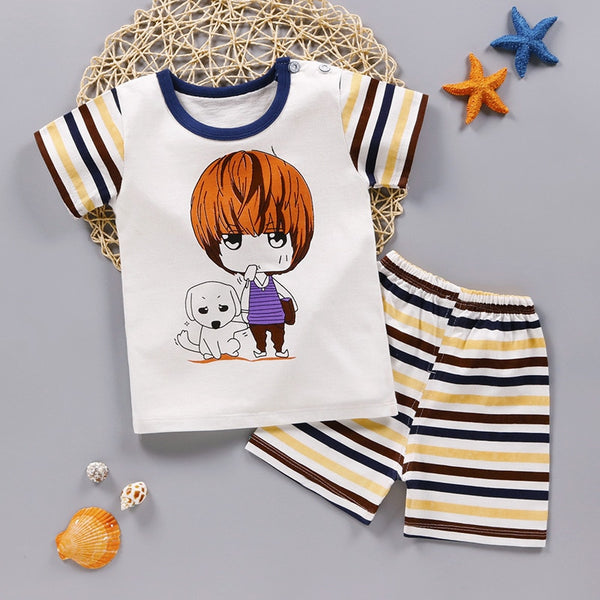 Cute Infant Baby Boy Print T-shirt Tops+Pants Outfit Baby Boy Clothes Set Cotton Summer Baby Boys Clothing Toddler Boy Clothes