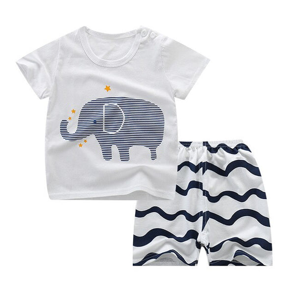 Cute Infant Baby Boy Print T-shirt Tops+Pants Outfit Baby Boy Clothes Set Cotton Summer Baby Boys Clothing Toddler Boy Clothes