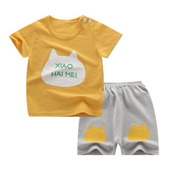 Cute Infant Baby Boy Print T-shirt Tops+Pants Outfit Baby Boy Clothes Set Cotton Summer Baby Boys Clothing Toddler Boy Clothes