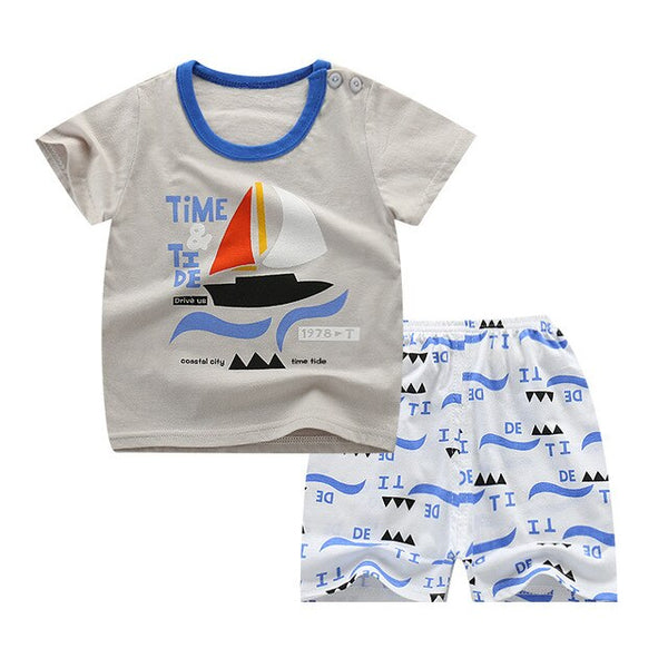 Cute Infant Baby Boy Print T-shirt Tops+Pants Outfit Baby Boy Clothes Set Cotton Summer Baby Boys Clothing Toddler Boy Clothes