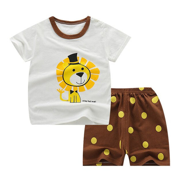 Cute Infant Baby Boy Print T-shirt Tops+Pants Outfit Baby Boy Clothes Set Cotton Summer Baby Boys Clothing Toddler Boy Clothes