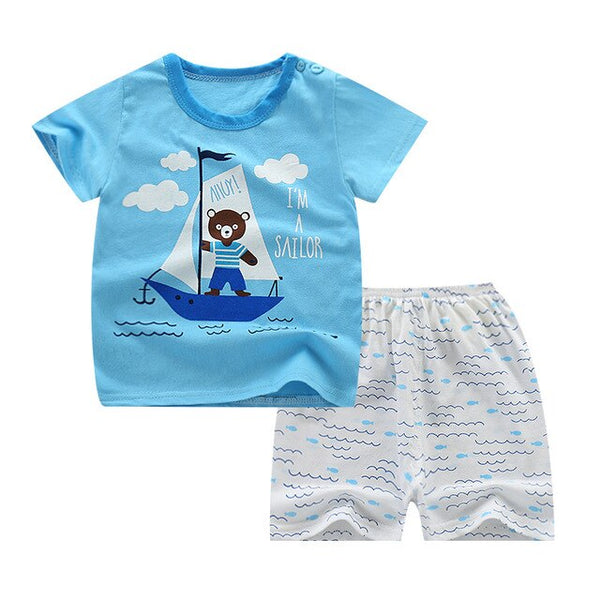 Cute Infant Baby Boy Print T-shirt Tops+Pants Outfit Baby Boy Clothes Set Cotton Summer Baby Boys Clothing Toddler Boy Clothes