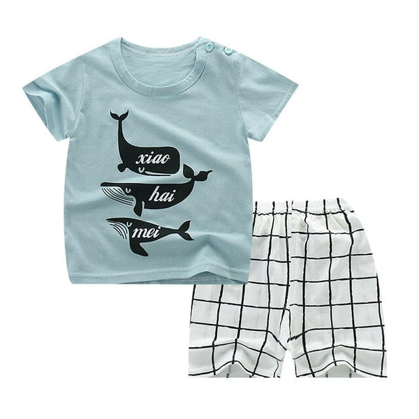 Cute Infant Baby Boy Print T-shirt Tops+Pants Outfit Baby Boy Clothes Set Cotton Summer Baby Boys Clothing Toddler Boy Clothes