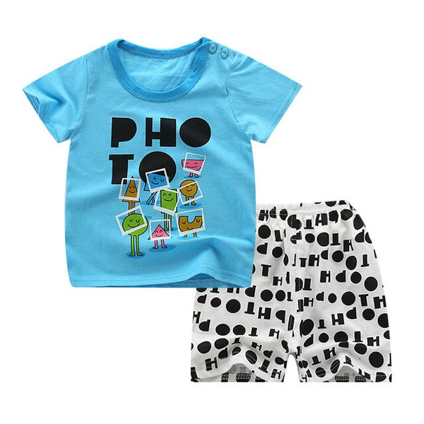 Cute Infant Baby Boy Print T-shirt Tops+Pants Outfit Baby Boy Clothes Set Cotton Summer Baby Boys Clothing Toddler Boy Clothes