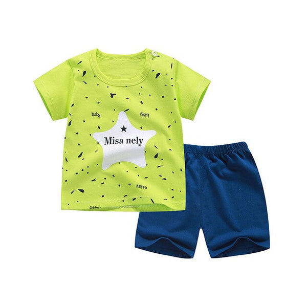 Cute Infant Baby Boy Print T-shirt Tops+Pants Outfit Baby Boy Clothes Set Cotton Summer Baby Boys Clothing Toddler Boy Clothes