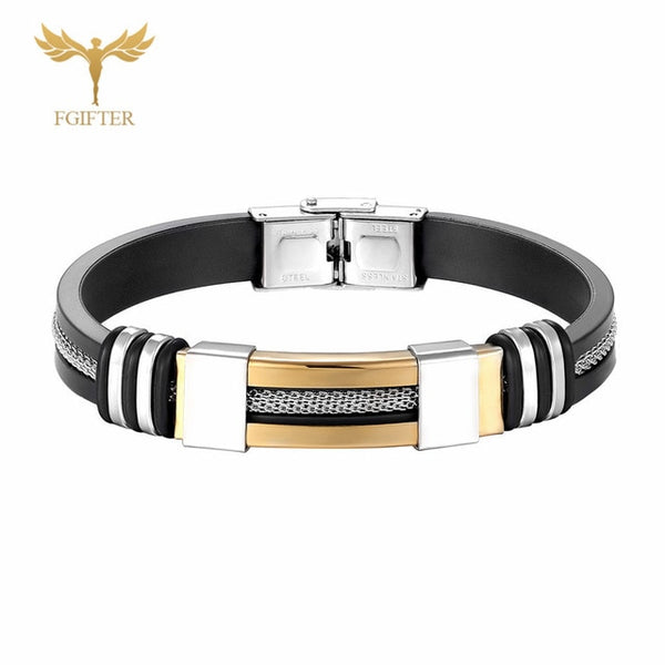 Cool Men's Health Bracelet Stainless Steel Silicone Bracelets with Chain Men Accessories Jewelry Rubber Wristband