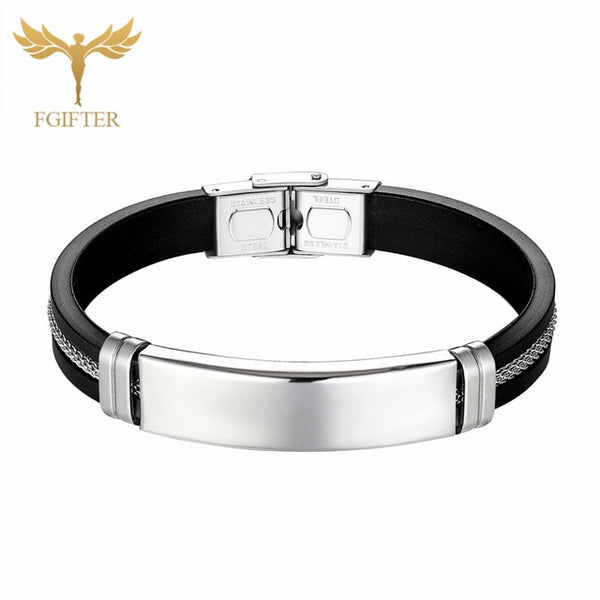 Cool Men's Health Bracelet Stainless Steel Silicone Bracelets with Chain Men Accessories Jewelry Rubber Wristband