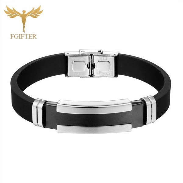 Cool Men's Health Bracelet Stainless Steel Silicone Bracelets with Chain Men Accessories Jewelry Rubber Wristband