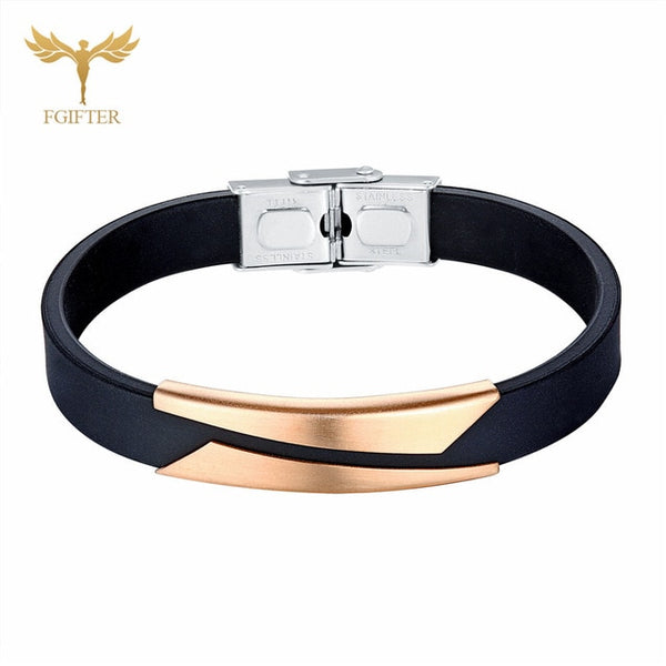 Cool Men's Health Bracelet Stainless Steel Silicone Bracelets with Chain Men Accessories Jewelry Rubber Wristband