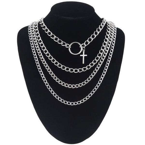 Layered punk chain necklace lock pendant necklace women men choker metal padlock chains goth jewelry grunge aesthetic accessory