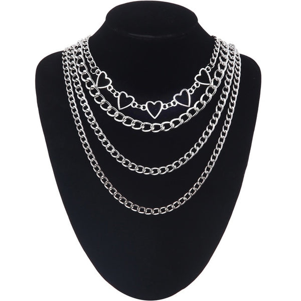 Layered punk chain necklace lock pendant necklace women men choker metal padlock chains goth jewelry grunge aesthetic accessory