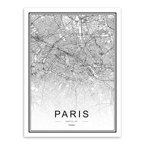 Black White Custom World City Map Paris London New York Posters Nordic Living Room Wall Art Pictures Home Decor Canvas Paintings