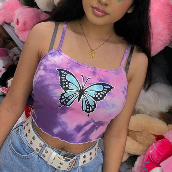 Butterfly Print Tank Tops Women Sexy Halter Vest  Clothing Party Club Bustier Summer Spring White Bottoming Cropped Sports Crops