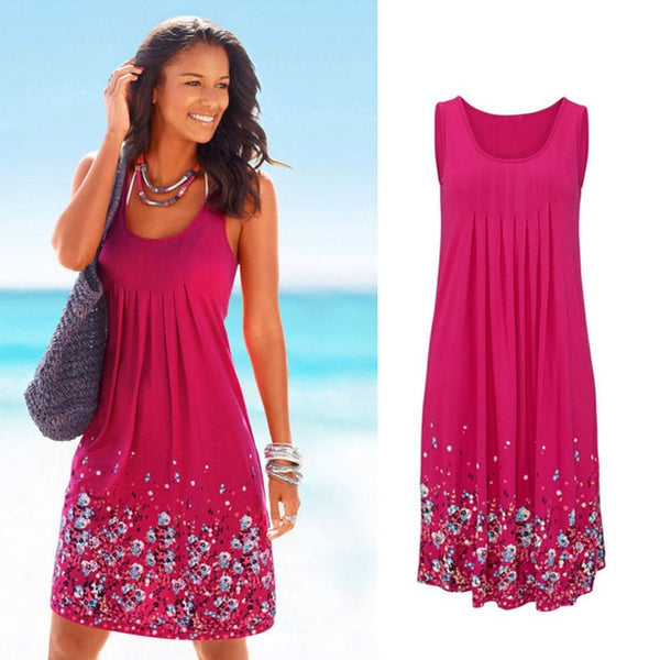 Sleeveless Floral Print Loose Beach Summer Dress Fashion Six Colors Casual Women Dress 2020 Sexy Dress Plus Size S-5XL