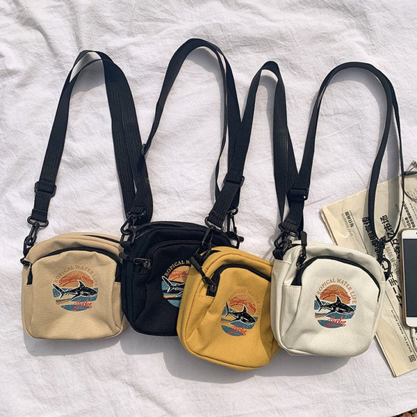 Women Canvas Handbags Korean Mini Student Bag Cell Phone Bags Simple Small Crossbody Bags Casual Ladies Flap Shoulder Bag