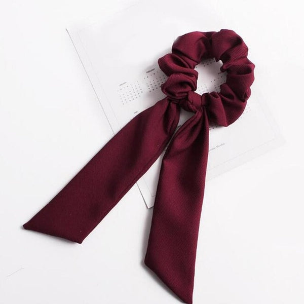 DIY Solid/Floral Print Bow Satin Long Ribbon Ponytail Scarf Hair Tie Scrunchies Women Girls Elastic Hair Bands Hair Accessories