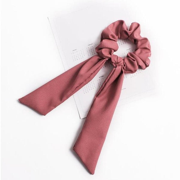 DIY Solid/Floral Print Bow Satin Long Ribbon Ponytail Scarf Hair Tie Scrunchies Women Girls Elastic Hair Bands Hair Accessories