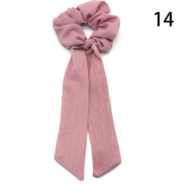 DIY Solid/Floral Print Bow Satin Long Ribbon Ponytail Scarf Hair Tie Scrunchies Women Girls Elastic Hair Bands Hair Accessories