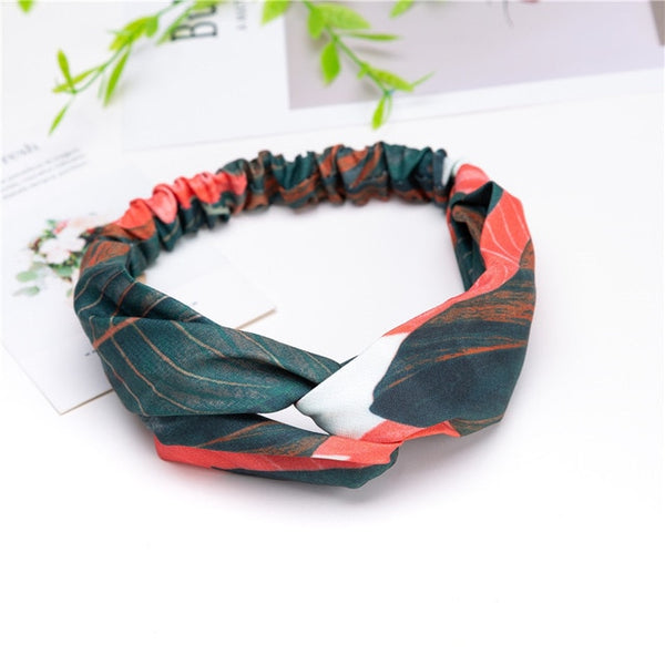 Fashion Cross Knot Headbands Flower Print Elastic Hair Bands Ties Scarf Ribbon Headwear Women Hair Accessories Head Wrap