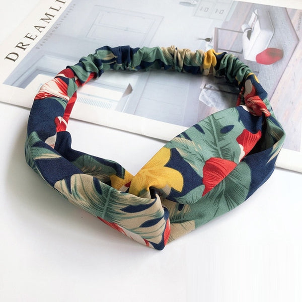 Fashion Cross Knot Headbands Flower Print Elastic Hair Bands Ties Scarf Ribbon Headwear Women Hair Accessories Head Wrap