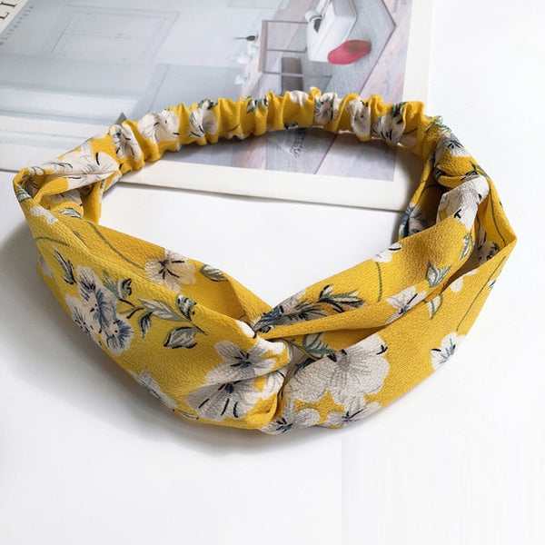Fashion Cross Knot Headbands Flower Print Elastic Hair Bands Ties Scarf Ribbon Headwear Women Hair Accessories Head Wrap