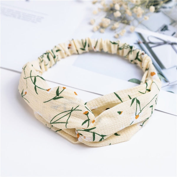 Fashion Cross Knot Headbands Flower Print Elastic Hair Bands Ties Scarf Ribbon Headwear Women Hair Accessories Head Wrap