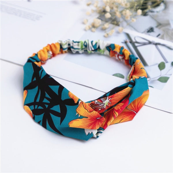 Fashion Cross Knot Headbands Flower Print Elastic Hair Bands Ties Scarf Ribbon Headwear Women Hair Accessories Head Wrap