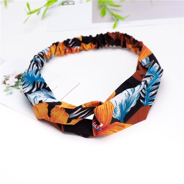 Fashion Cross Knot Headbands Flower Print Elastic Hair Bands Ties Scarf Ribbon Headwear Women Hair Accessories Head Wrap