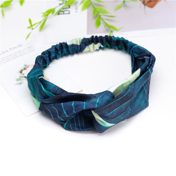 Fashion Cross Knot Headbands Flower Print Elastic Hair Bands Ties Scarf Ribbon Headwear Women Hair Accessories Head Wrap