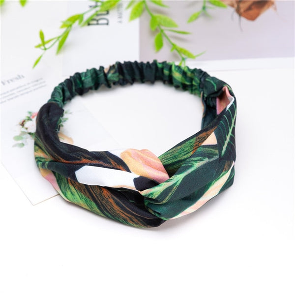 Fashion Cross Knot Headbands Flower Print Elastic Hair Bands Ties Scarf Ribbon Headwear Women Hair Accessories Head Wrap