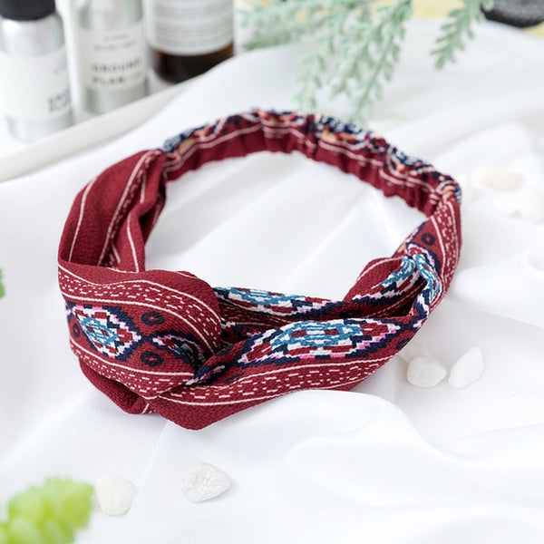 Fashion Cross Knot Headbands Flower Print Elastic Hair Bands Ties Scarf Ribbon Headwear Women Hair Accessories Head Wrap