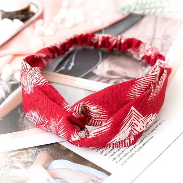 Fashion Cross Knot Headbands Flower Print Elastic Hair Bands Ties Scarf Ribbon Headwear Women Hair Accessories Head Wrap