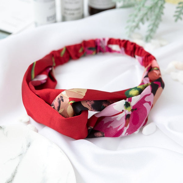Fashion Cross Knot Headbands Flower Print Elastic Hair Bands Ties Scarf Ribbon Headwear Women Hair Accessories Head Wrap