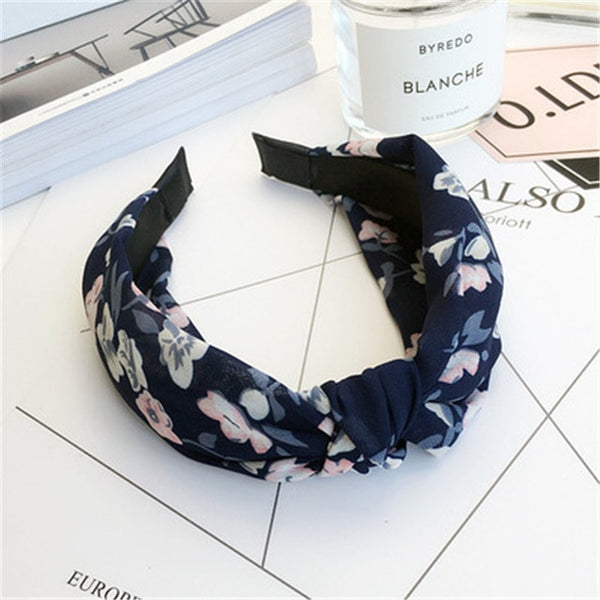 Fashion Cross Knot Headbands Flower Print Elastic Hair Bands Ties Scarf Ribbon Headwear Women Hair Accessories Head Wrap