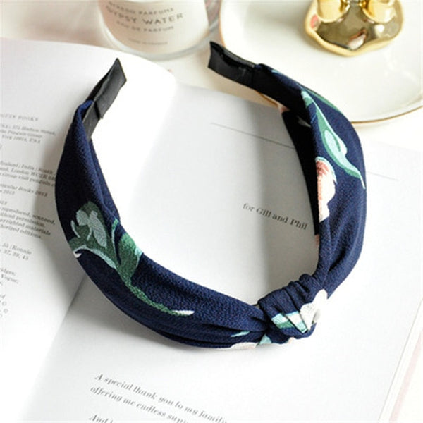 Fashion Cross Knot Headbands Flower Print Elastic Hair Bands Ties Scarf Ribbon Headwear Women Hair Accessories Head Wrap