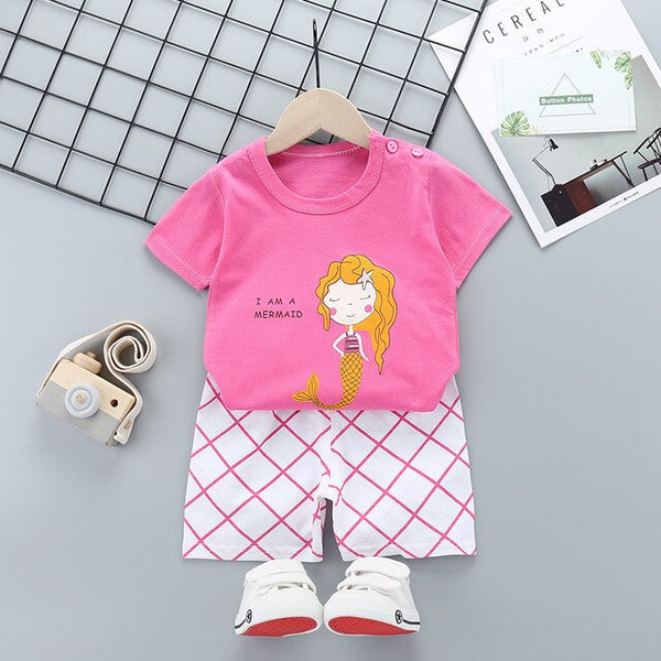 2019 Baby Boys Girls Clothing Set Summer Short Sleeve Cartoon Cotton Infant Newborn Clothes Suit Outerwear T-shirts 3t4t5t6t7t8t
