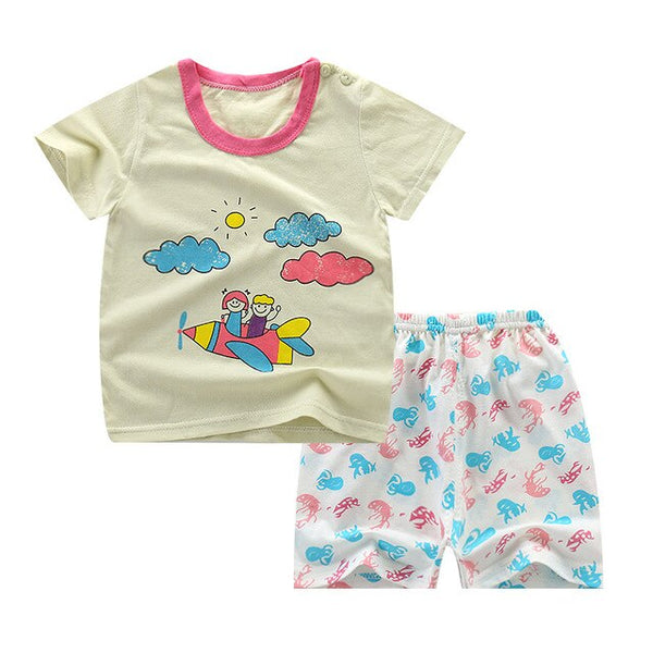 2019 Baby Boys Girls Clothing Set Summer Short Sleeve Cartoon Cotton Infant Newborn Clothes Suit Outerwear T-shirts 3t4t5t6t7t8t