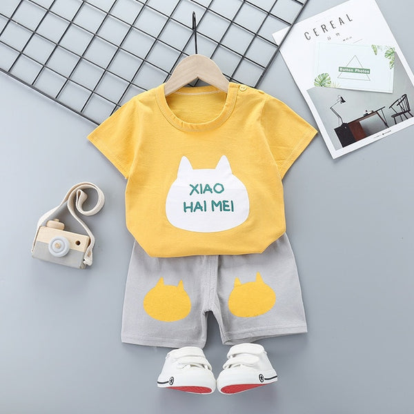 Kids Baby Clothing Children's Infant Girls Cotton Clothes Short Sleeve Suit T-Shirt+Shorts Toddler Girl Spring Clothes