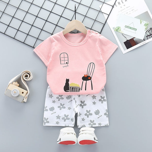 Kids Baby Clothing Children's Infant Girls Cotton Clothes Short Sleeve Suit T-Shirt+Shorts Toddler Girl Spring Clothes