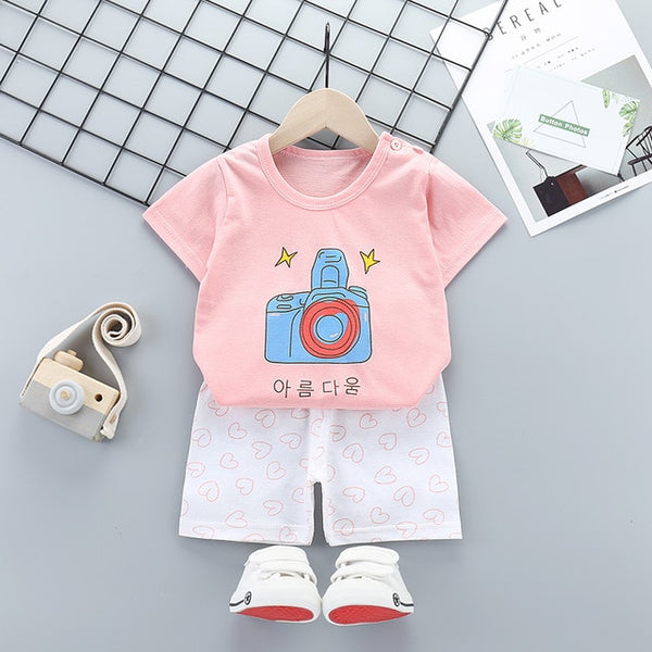 Kids Baby Clothing Children's Infant Girls Cotton Clothes Short Sleeve Suit T-Shirt+Shorts Toddler Girl Spring Clothes