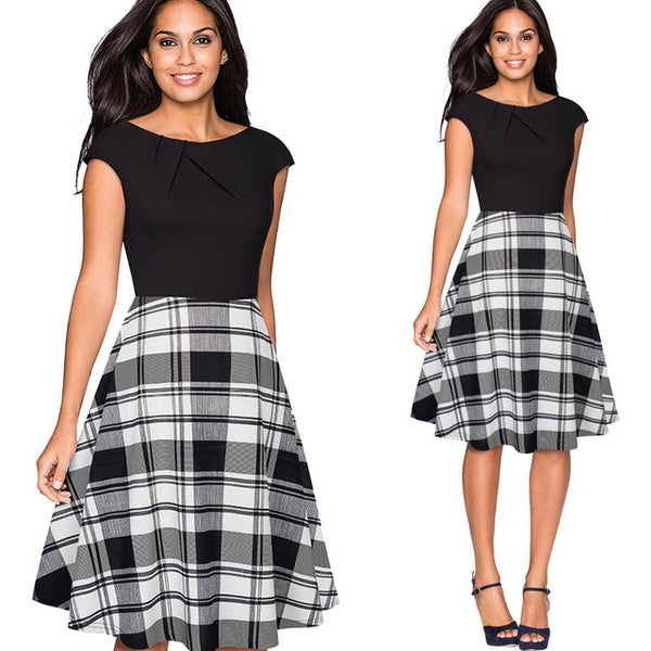 Women Elegant Summer Ruched Cap Sleeve Casual Wear To Work Office Party Fitted Skater A-Line Swing Dress EA067