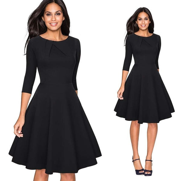 Women Elegant Summer Ruched Cap Sleeve Casual Wear To Work Office Party Fitted Skater A-Line Swing Dress EA067