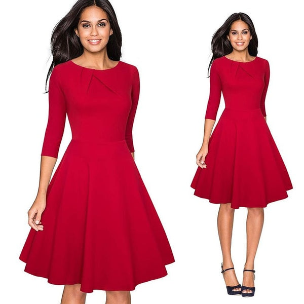 Women Elegant Summer Ruched Cap Sleeve Casual Wear To Work Office Party Fitted Skater A-Line Swing Dress EA067