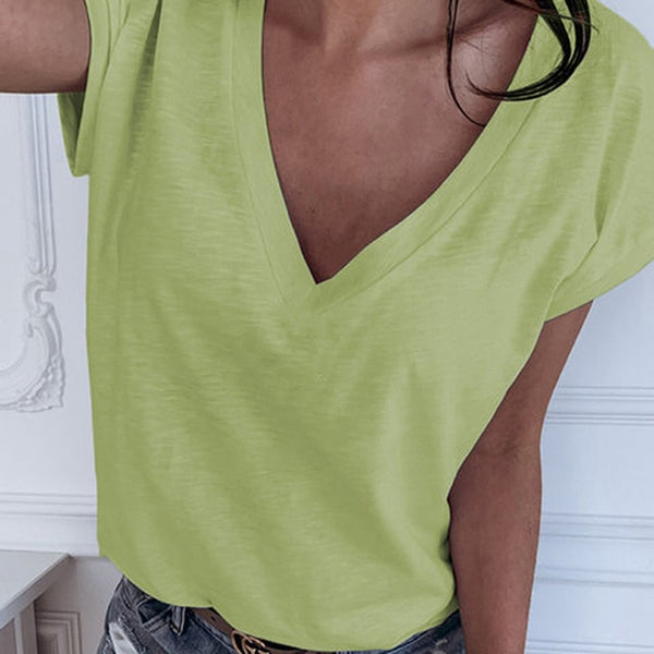 GAOKE White Summer T Shirt Women Casual Womens Tee Shirts V-neck Plus Size Tops Short Sleeve T-shirt Ladies Women Clothings