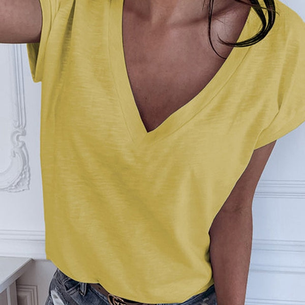 GAOKE White Summer T Shirt Women Casual Womens Tee Shirts V-neck Plus Size Tops Short Sleeve T-shirt Ladies Women Clothings