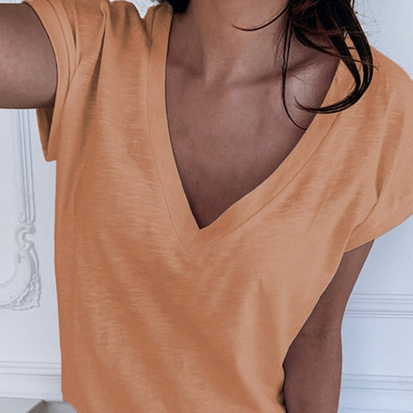 GAOKE White Summer T Shirt Women Casual Womens Tee Shirts V-neck Plus Size Tops Short Sleeve T-shirt Ladies Women Clothings
