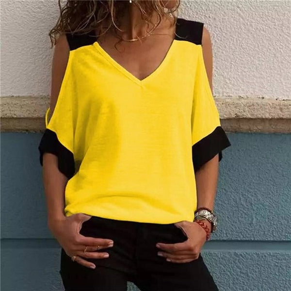 GAOKE White Summer T Shirt Women Casual Womens Tee Shirts V-neck Plus Size Tops Short Sleeve T-shirt Ladies Women Clothings
