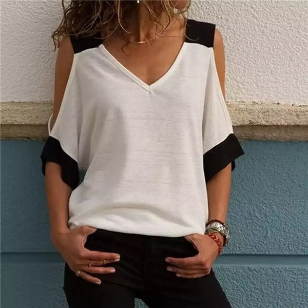 GAOKE White Summer T Shirt Women Casual Womens Tee Shirts V-neck Plus Size Tops Short Sleeve T-shirt Ladies Women Clothings