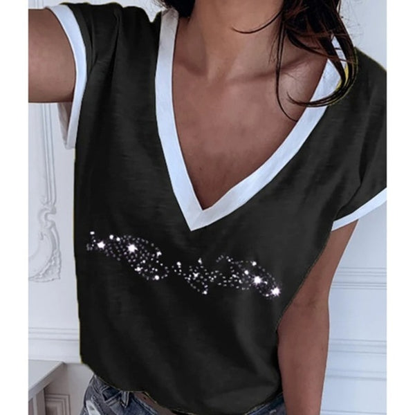 GAOKE White Summer T Shirt Women Casual Womens Tee Shirts V-neck Plus Size Tops Short Sleeve T-shirt Ladies Women Clothings
